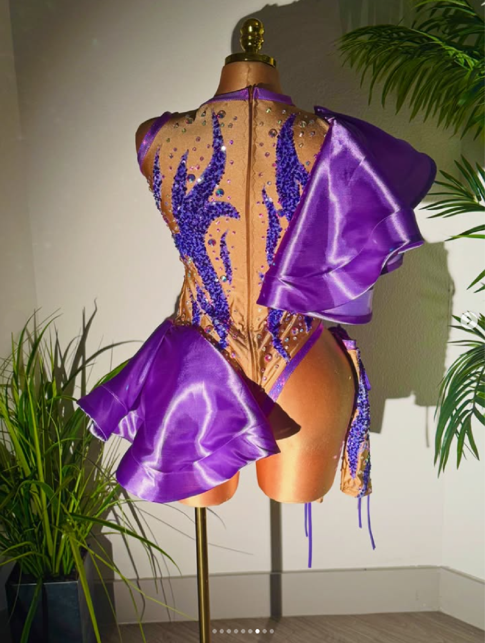 Lavender Fantasy Costume <br>Purple Sequin Flame Bodysuit - Image 2