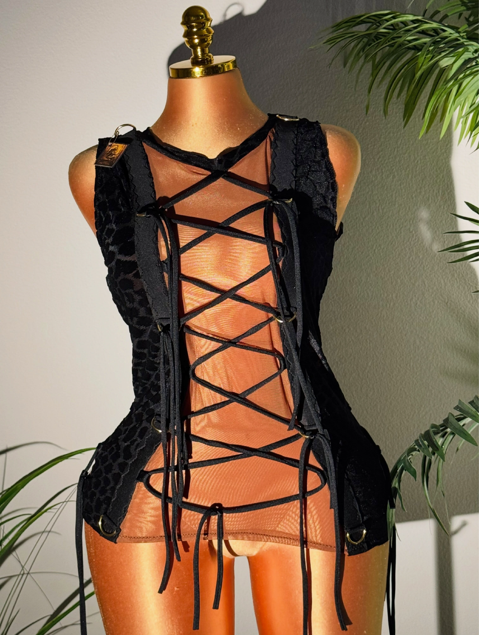 Men’s Lace Up Tank Top <br> Black Velvet Animal Print