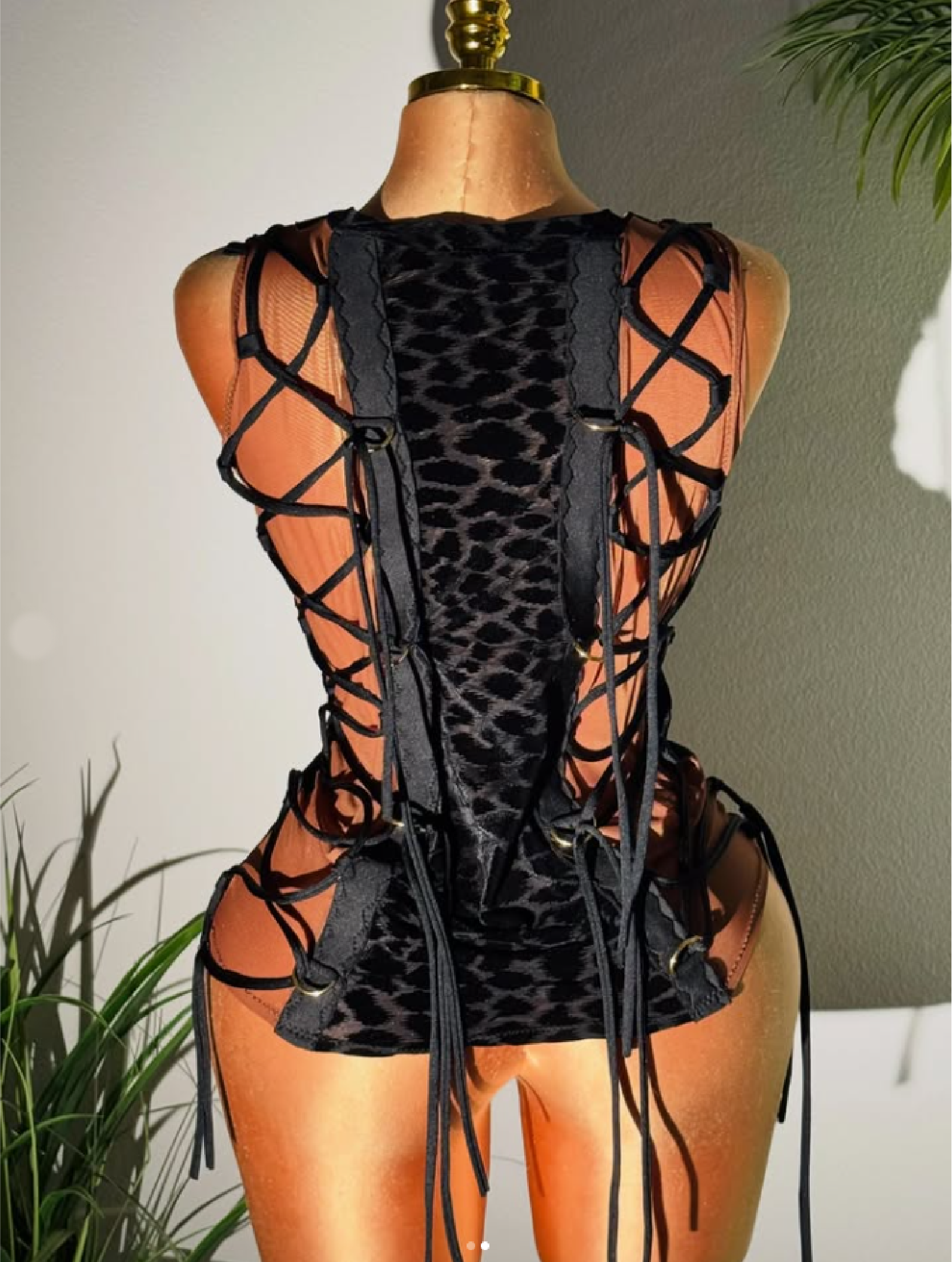 Men’s Lace Up Tank Top <br> Black Velvet Animal Print - Image 2